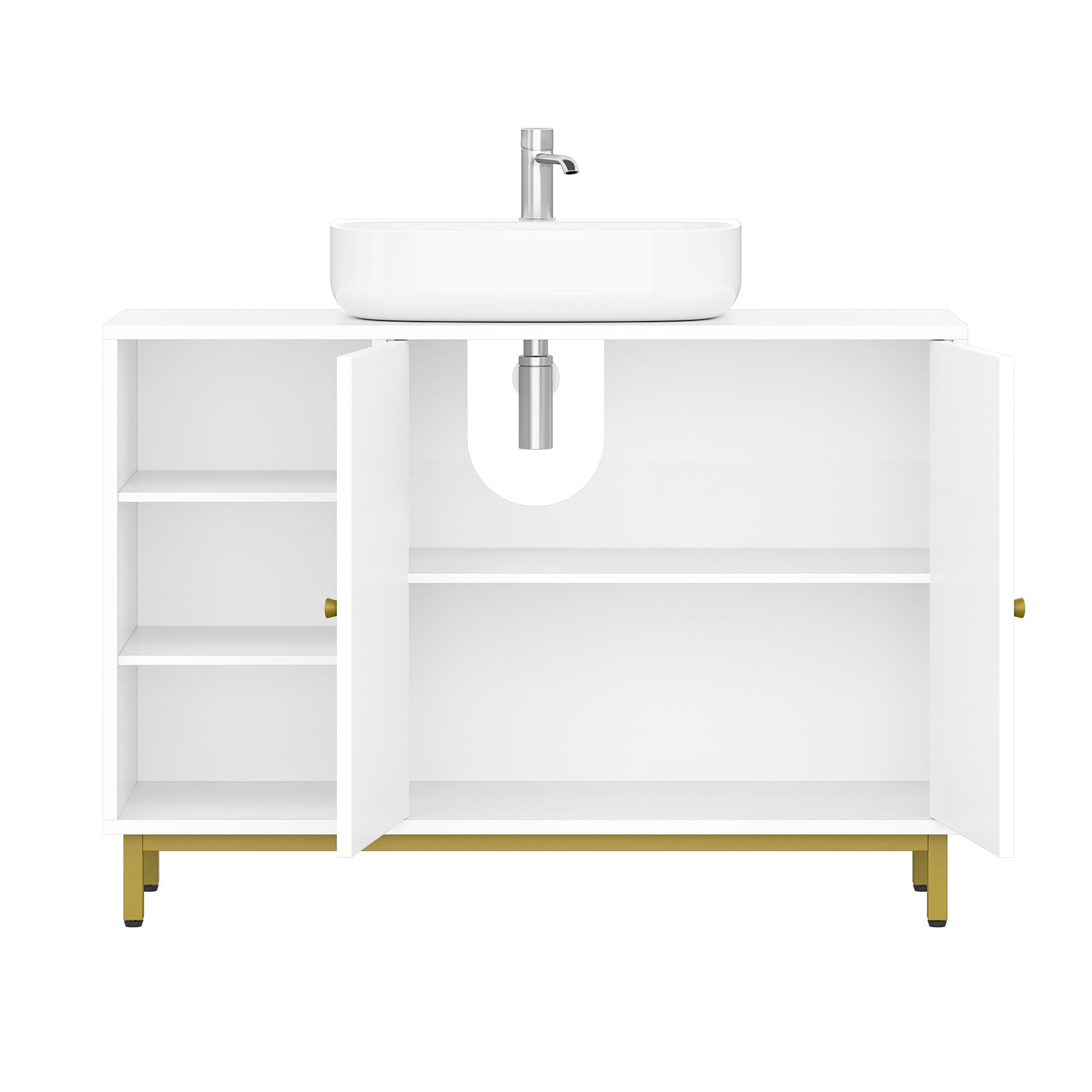Hzuaneri Vanity Unit, 30 x 90 x 63 cm, Base Cabinet, Vanity Unit, Bathroom Cabinet with 2 Doors, Adjustable Shelf, Ample Storage Space, Modern Style, White-Gold BC09803G