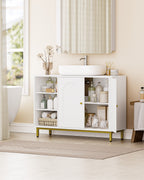 Hzuaneri Vanity Unit, 30 x 90 x 63 cm, Base Cabinet, Vanity Unit, Bathroom Cabinet with 2 Doors, Adjustable Shelf, Ample Storage Space, Modern Style, White-Gold BC09803G