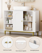 Hzuaneri Vanity Unit, 30 x 90 x 63 cm, Base Cabinet, Vanity Unit, Bathroom Cabinet with 2 Doors, Adjustable Shelf, Ample Storage Space, Modern Style, White-Gold BC09803G