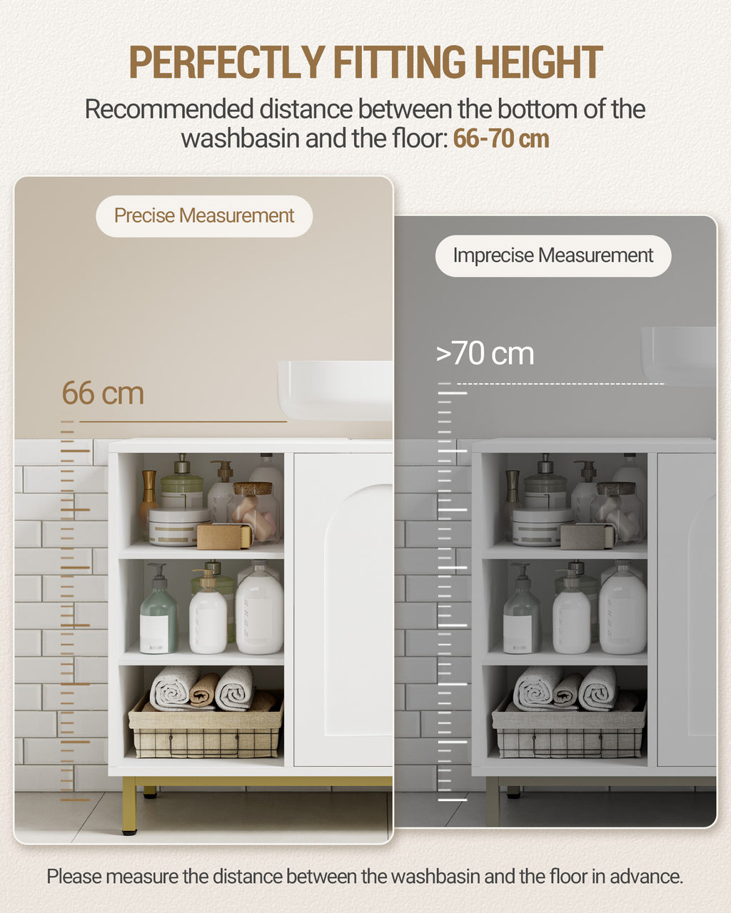 Hzuaneri Vanity Unit, 30 x 90 x 63 cm, Base Cabinet, Vanity Unit, Bathroom Cabinet with 2 Doors, Adjustable Shelf, Ample Storage Space, Modern Style, White-Gold BC09803G