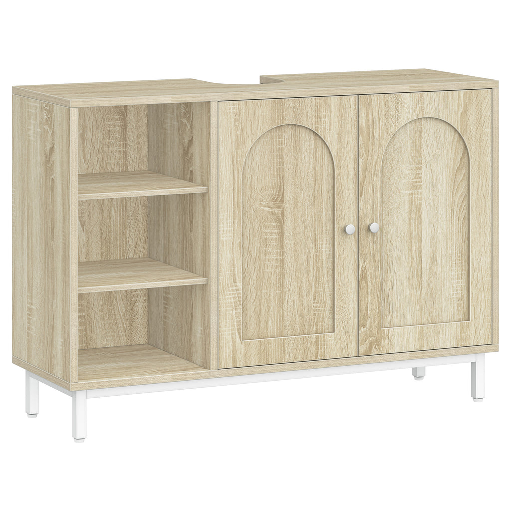 Hzuaneri vanity unit, base cabinet, washbasin cabinet, bathroom cabinet with 2 doors, adjustable shelf, ample storage space, modern style, 30 x 90 x 63 cm, light oak BC09816W