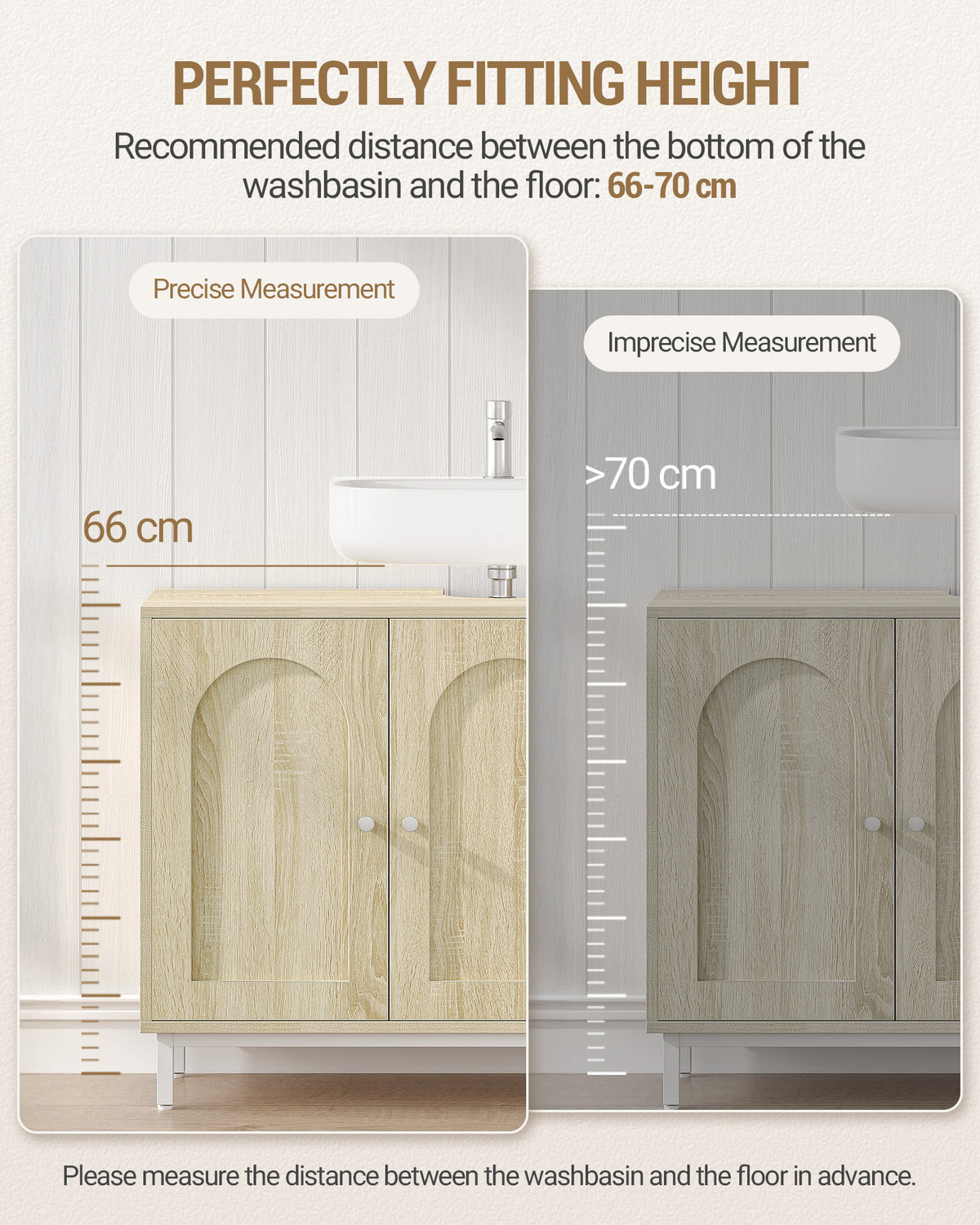 Hzuaneri vanity unit, base cabinet, washbasin cabinet, bathroom cabinet with 2 doors, adjustable shelf, ample storage space, modern style, 30 x 90 x 63 cm, light oak BC09816W