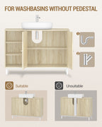 Hzuaneri vanity unit, base cabinet, washbasin cabinet, bathroom cabinet with 2 doors, adjustable shelf, ample storage space, modern style, 30 x 90 x 63 cm, light oak BC09816W