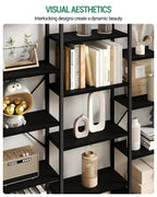 Hzuaneri Bookshelves, Freestanding Shelving Unit, Shelf with 17 Shelves, 6 Tiers, Adjustable Spacing, 24 x 152 x 186 cm, Load Capacity 340 kg, Living Room, Office, Black with Wood Grain BC10104B