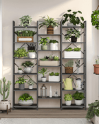 Hzuaneri Bookshelves, Freestanding Shelving Unit, Shelf with 17 Shelves, 6 Tiers, Adjustable Spacing, 24 x 152 x 186 cm, Load Capacity 340 kg, Living Room, Office, Black with Wood Grain BC10104B