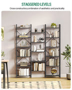 Hzuaneri Bookshelves, Freestanding Shelving Unit, Shelf with 17 Shelves, 6 Tiers, Adjustable Spacing, 24 x 152 x 186 cm, Load Capacity 340 kg, Living Room, Office, Black with Wood Grain BC10104B