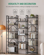 Hzuaneri Bookshelves, Freestanding Shelving Unit, Shelf with 17 Shelves, 6 Tiers, Adjustable Spacing, 24 x 152 x 186 cm, Load Capacity 340 kg, Living Room, Office, Black with Wood Grain BC10104B