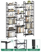 Hzuaneri Bookshelves, Freestanding Shelving Unit, Shelf with 17 Shelves, 6 Tiers, Adjustable Spacing, 24 x 152 x 186 cm, Load Capacity 340 kg, Living Room, Office, Black with Wood Grain BC10104B