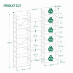 Hzuaneri Bookshelves, Freestanding Shelving Unit, Shelf with 17 Shelves, 6 Tiers, Adjustable Spacing, 24 x 152 x 186 cm, Load Capacity 340 kg, Living Room, Office, Black with Wood Grain BC10104B