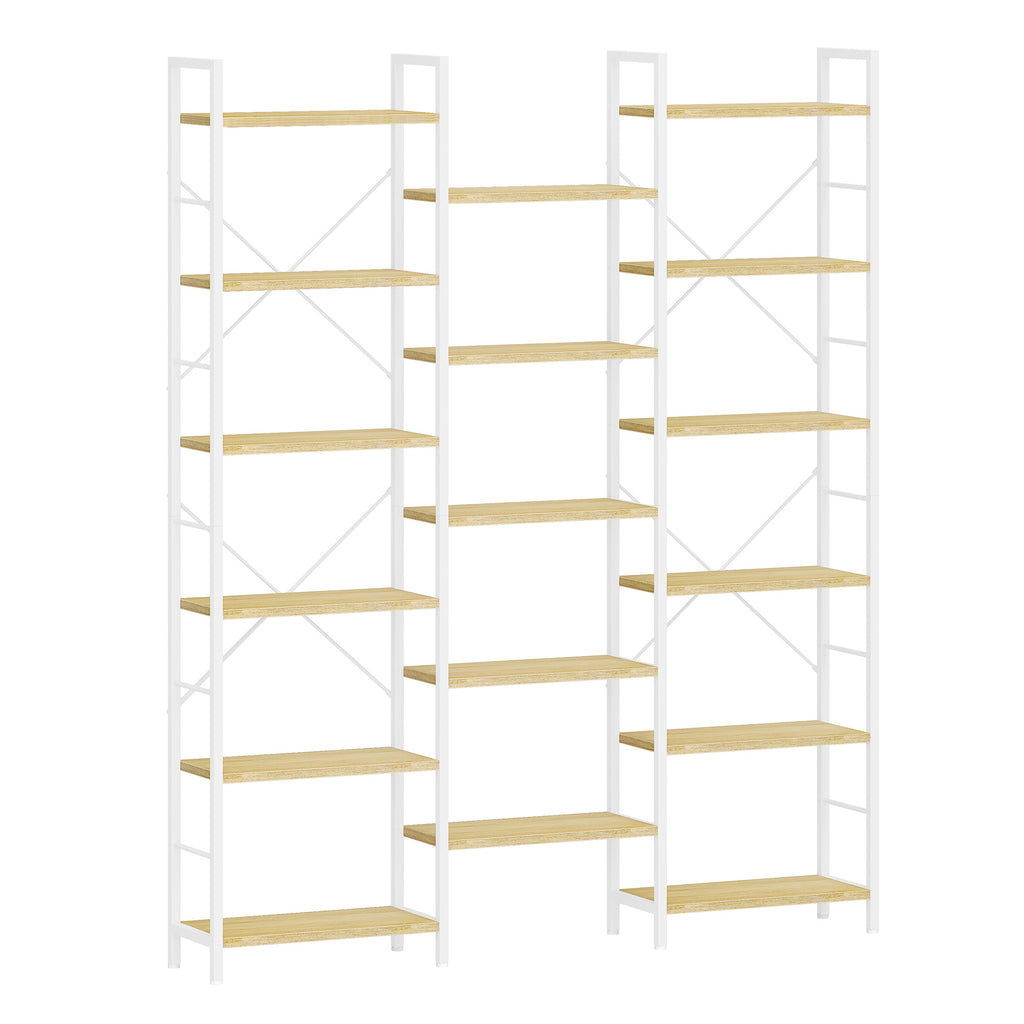 Hzuaneri 6-Tier Shelf Unit, Stem-Style Bookshelf with 17 Shelves, Adjustable Spacing, 24 × 152 × 186 cm, Metal Frame, for Living Room, Bedroom, Office, White Oak and White BC10116W