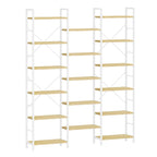 Hzuaneri 6-Tier Shelf Unit, Stem-Style Bookshelf with 17 Shelves, Adjustable Spacing, 24 × 152 × 186 cm, Metal Frame, for Living Room, Bedroom, Office, White Oak and White BC10116W