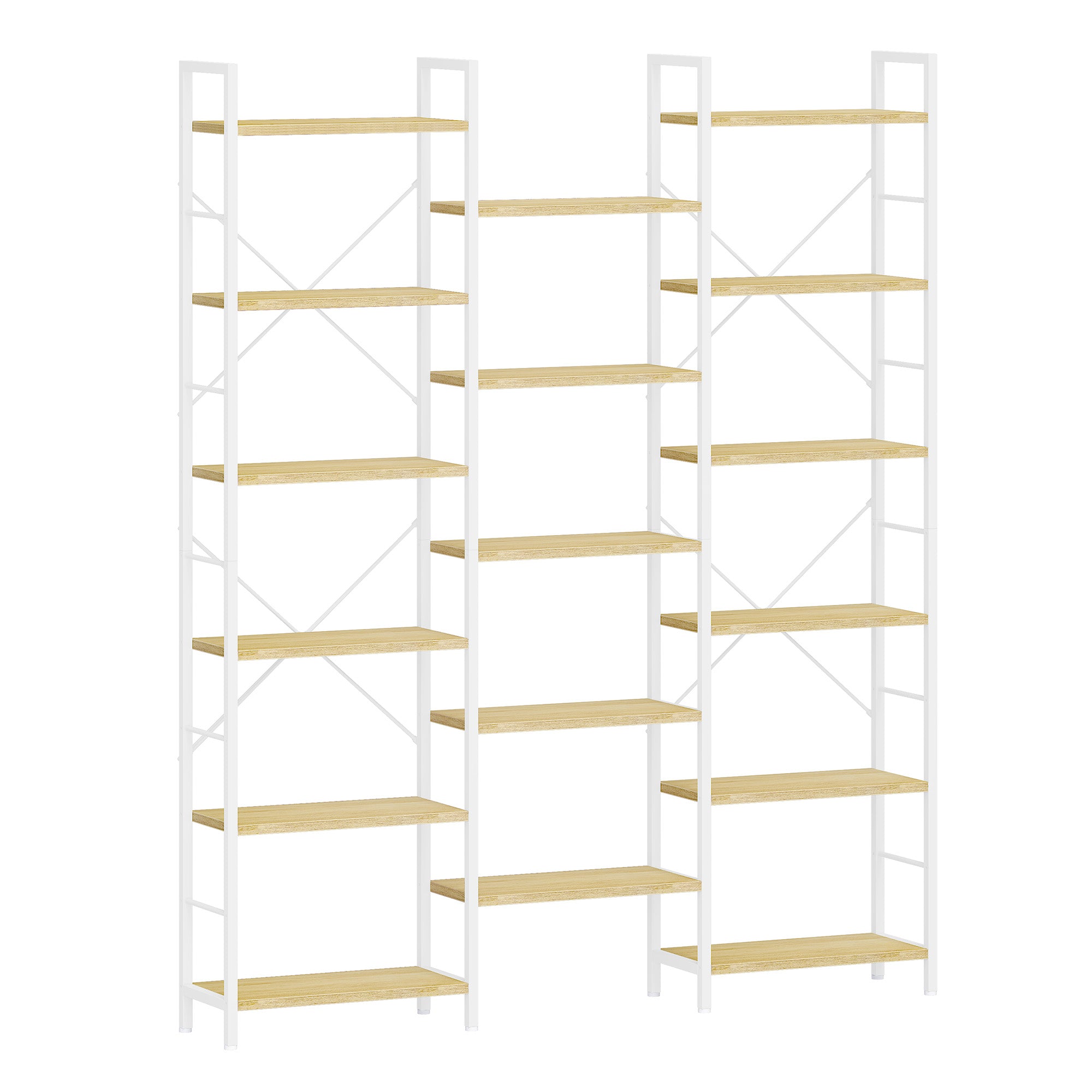 Hzuaneri 6-Tier Shelf Unit, Stem-Style Bookshelf with 17 Shelves, Adjustable Spacing, 24 × 152 × 186 cm, Metal Frame, for Living Room, Bedroom, Office, White Oak and White BC10116W