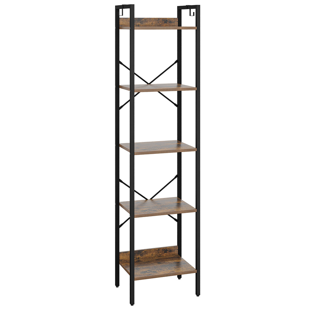 Hzuaneri Bookcase, 5-Tier Bookshelf, Narrow Bookcase Shelving Unit for Living Room, Office, Sturdy, Bedroom, 24 x 40 x 160 cm, Industrial, Rustic Brown and Black, BC10501B