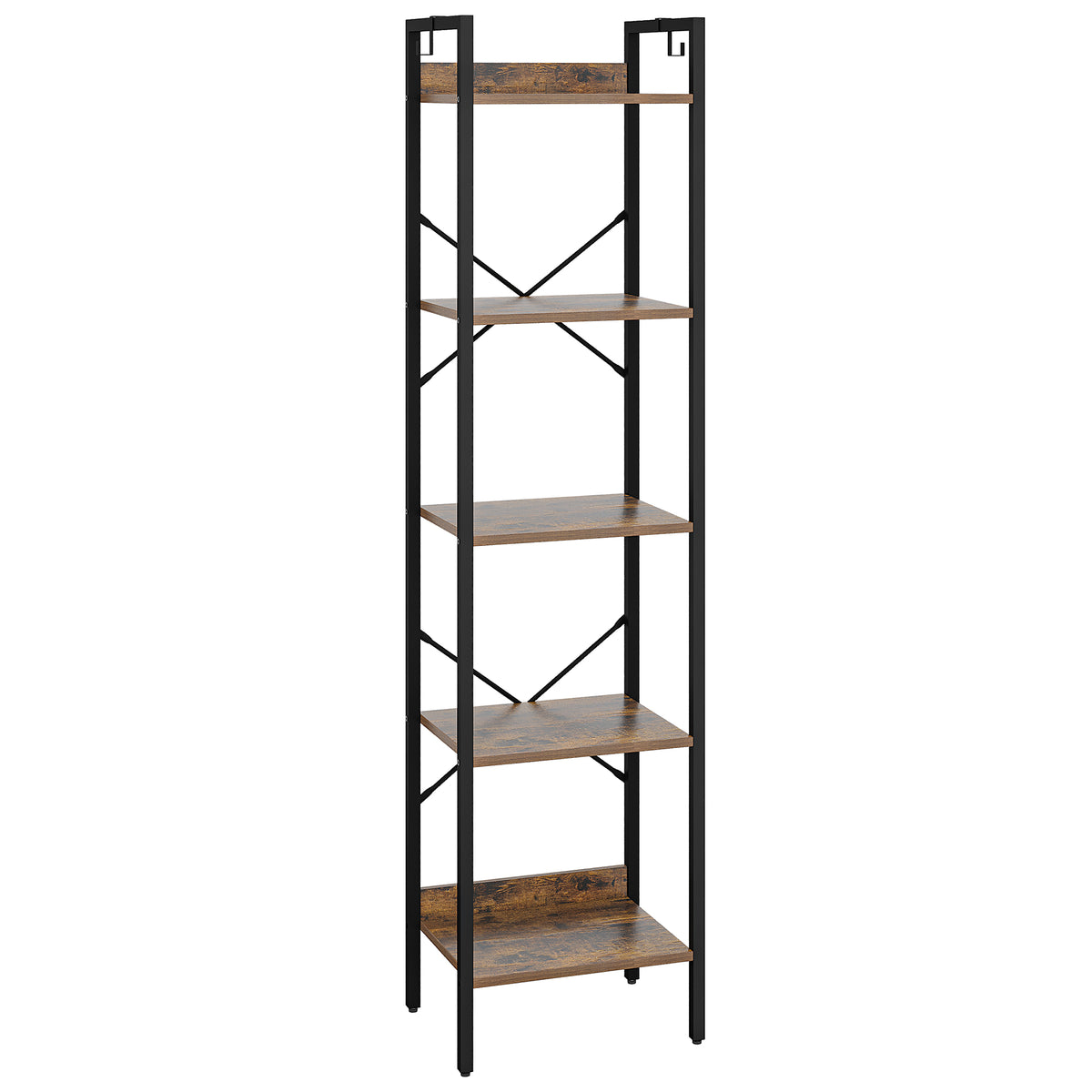 Hzuaneri Bookcase, 5-Tier Bookshelf, Narrow Bookcase Shelving Unit for Living Room, Office, Sturdy, Bedroom, 24 x 40 x 160 cm, Industrial, Rustic Brown and Black, BC10501B