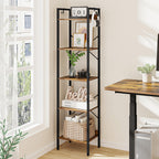 Hzuaneri Bookcase, 5-Tier Bookshelf, Narrow Bookcase Shelving Unit for Living Room, Office, Sturdy, Bedroom, 24 x 40 x 160 cm, Industrial, Rustic Brown and Black, BC10501B