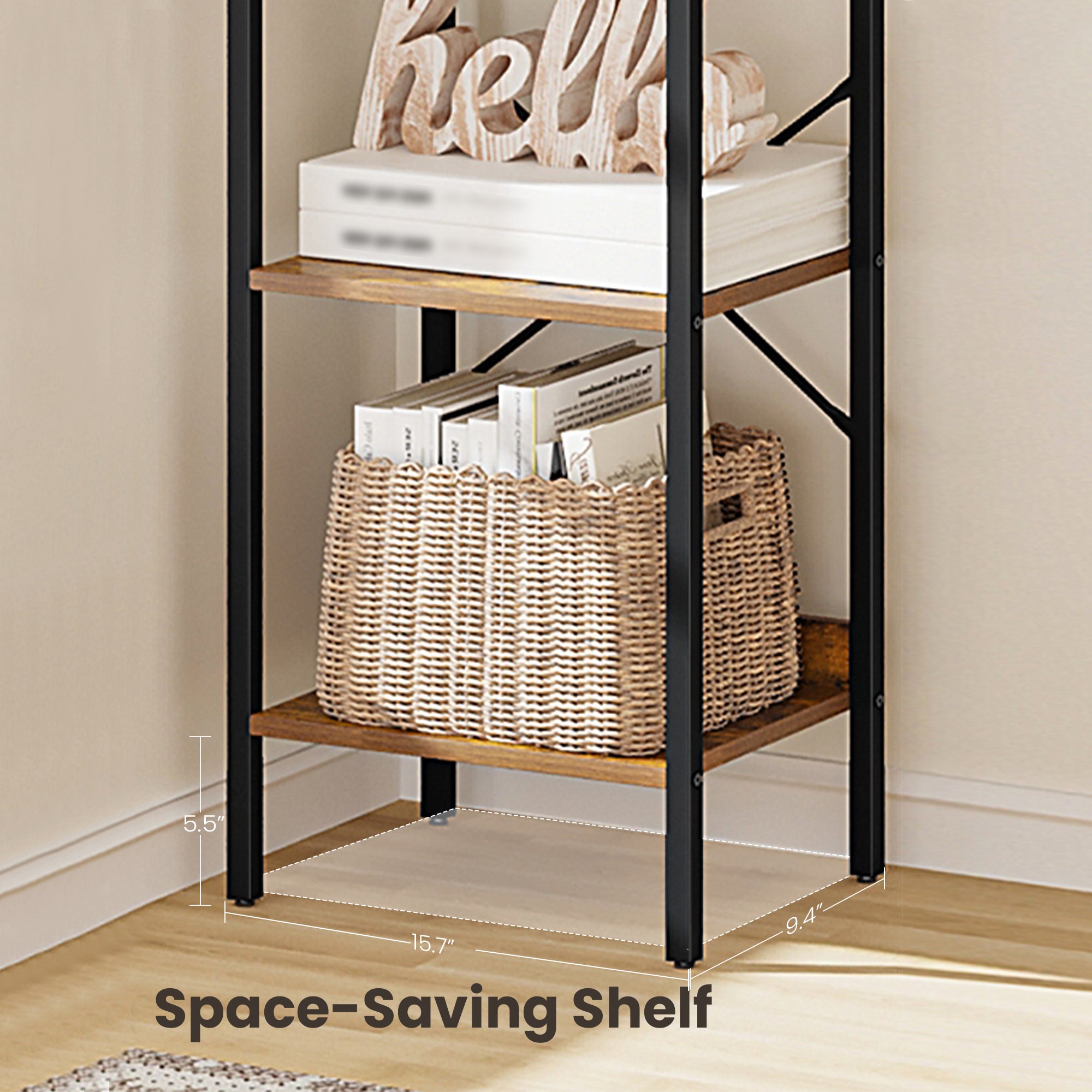 Hzuaneri Bookcase, 5-Tier Bookshelf, Narrow Bookcase Shelving Unit for Living Room, Office, Sturdy, Bedroom, 24 x 40 x 160 cm, Industrial, Rustic Brown and Black, BC10501B