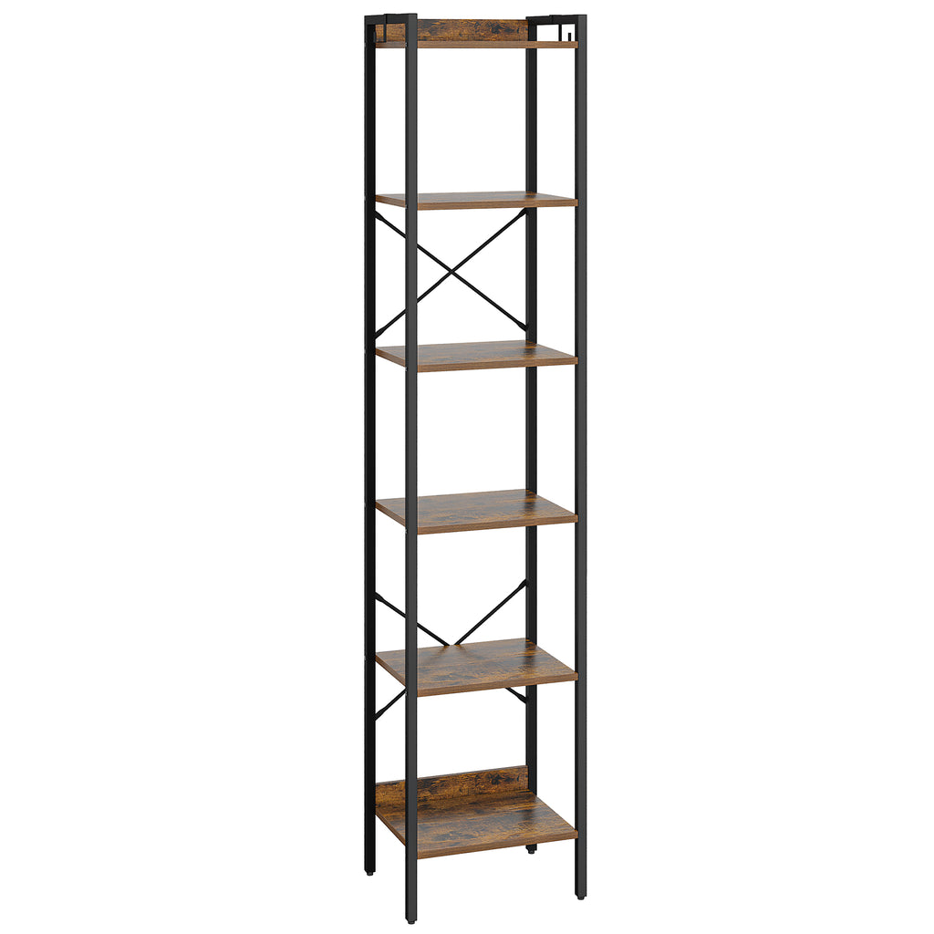 Hzuaneri Bookcase, 6-Tier Bookshelf, Narrow Bookcase Shelving Unit for Living Room, Office, Sturdy, Bedroom, 24 x 40 x 185 cm, Industrial, Rustic Brown and Black, BC10701B