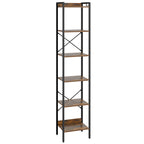 Hzuaneri Bookcase, 6-Tier Bookshelf, Narrow Bookcase Shelving Unit for Living Room, Office, Sturdy, Bedroom, 24 x 40 x 185 cm, Industrial, Rustic Brown and Black, BC10701B