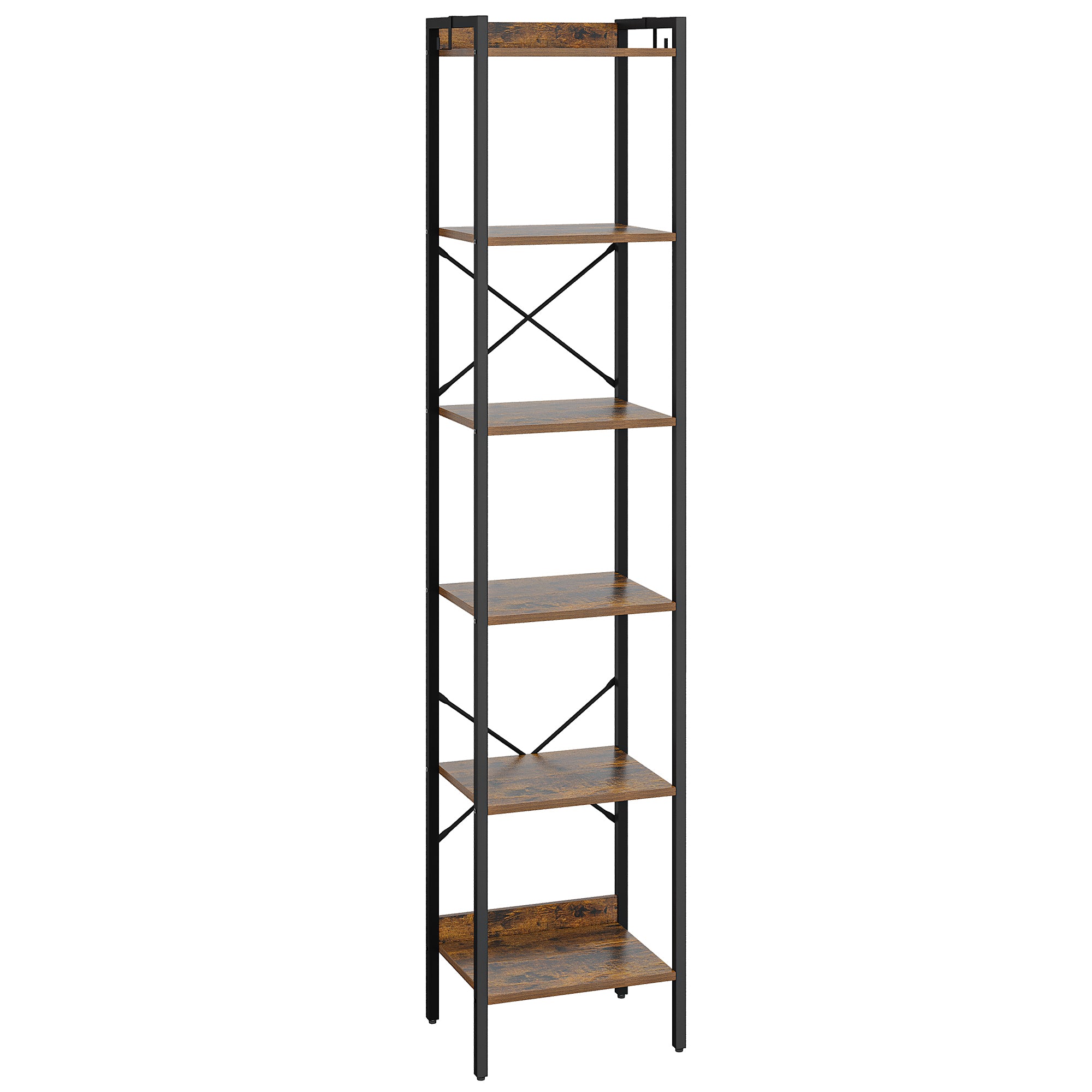 Hzuaneri Bookcase, 6-Tier Bookshelf, Narrow Bookcase Shelving Unit for Living Room, Office, Sturdy, Bedroom, 24 x 40 x 185 cm, Industrial, Rustic Brown and Black, BC10701B