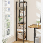 Hzuaneri Bookcase, 6-Tier Bookshelf, Narrow Bookcase Shelving Unit for Living Room, Office, Sturdy, Bedroom, 24 x 40 x 185 cm, Industrial, Rustic Brown and Black, BC10701B