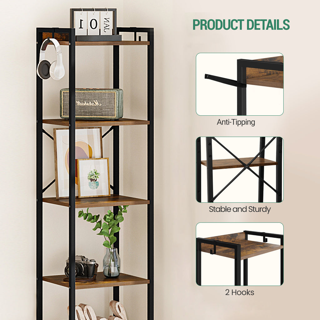 Hzuaneri Bookcase, 6-Tier Bookshelf, Narrow Bookcase Shelving Unit for Living Room, Office, Sturdy, Bedroom, 24 x 40 x 185 cm, Industrial, Rustic Brown and Black, BC10701B