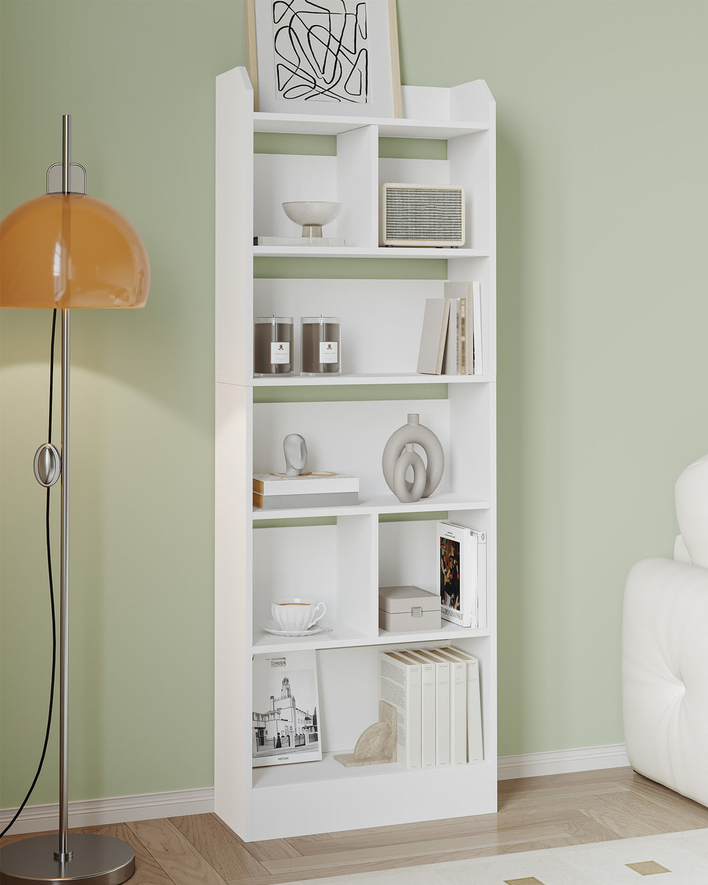 HEXCELEN 6-Cube Bookcase, Freestanding Storage Shelf for Living Room, Office, Bedroom, White