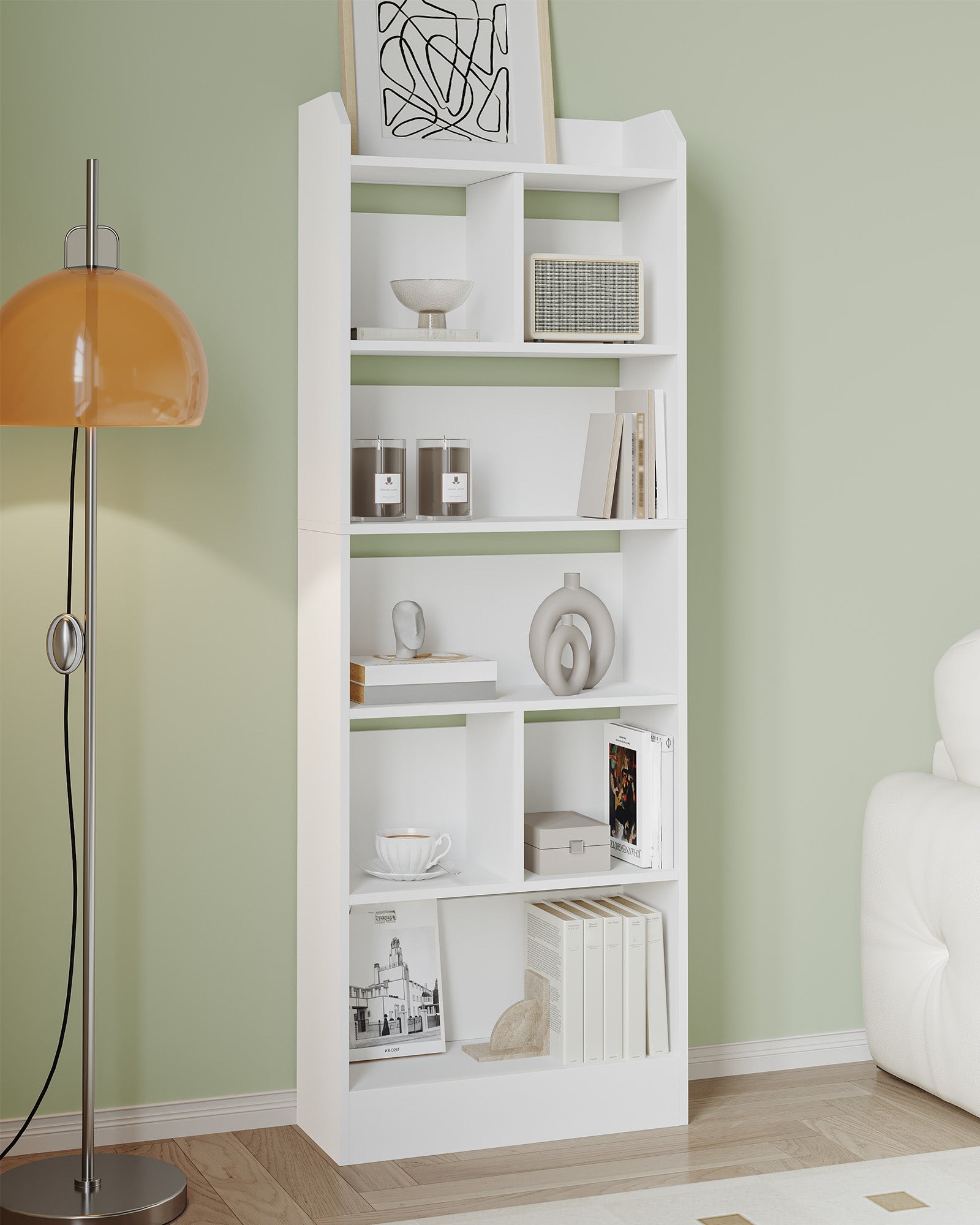 HEXCELEN 6-Cube Bookcase, Freestanding Storage Shelf for Living Room, Office, Bedroom, White