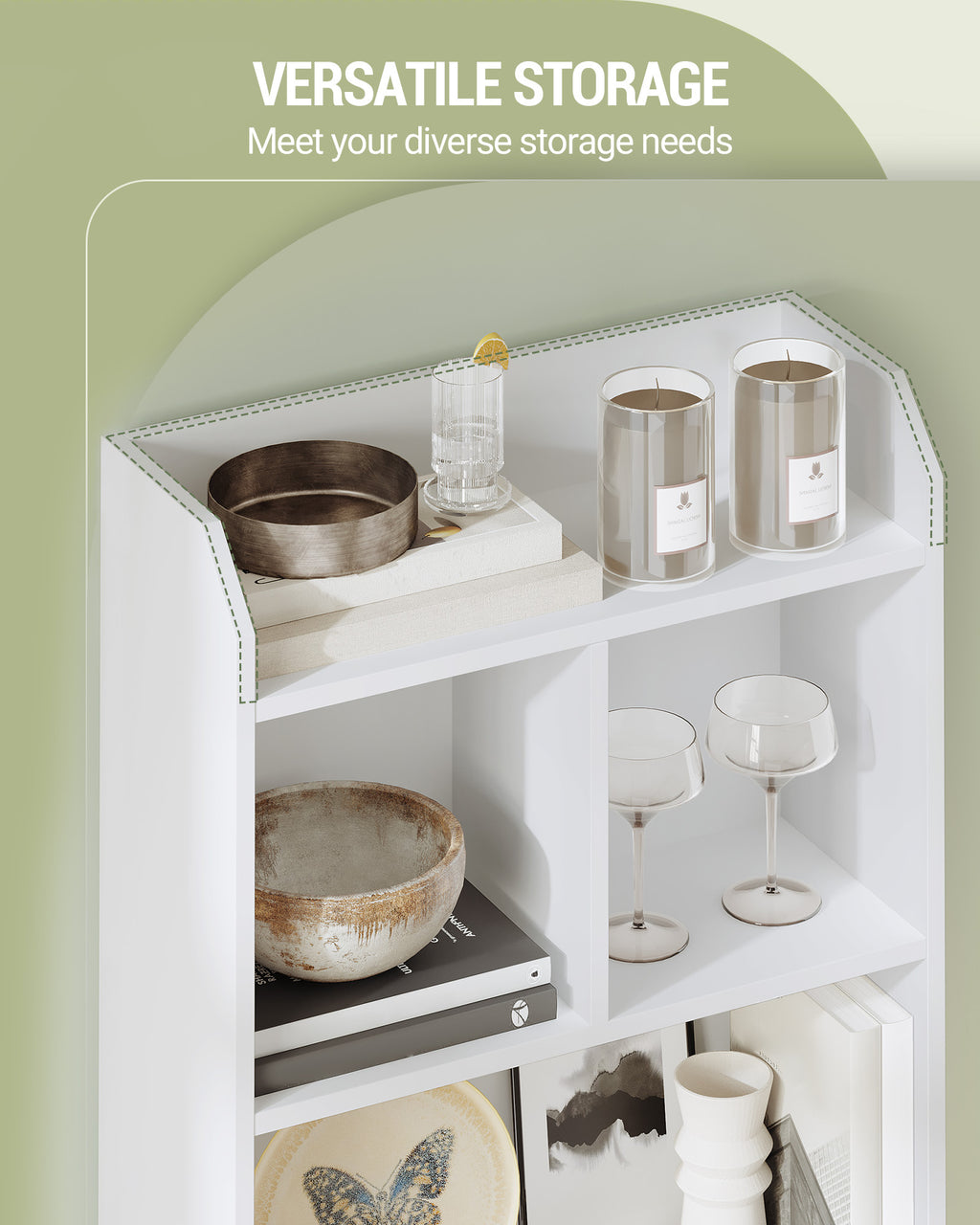 HEXCELEN 6-Cube Bookcase, Freestanding Storage Shelf for Living Room, Office, Bedroom, White