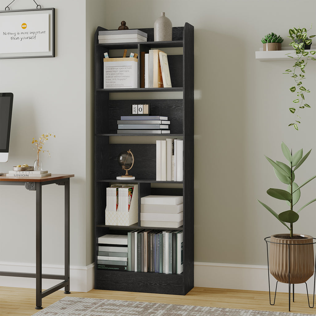 Hzuaneri Bookshelf, Bookcase, with 6 Shelves, Storage Shelf, Freestanding Shelf, for Living Room, Office, Bedroom, 24 x 60 x 170 cm, Black BC11104X