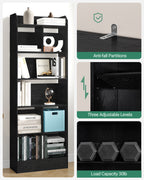 Hzuaneri Bookshelf, Bookcase, with 6 Shelves, Storage Shelf, Freestanding Shelf, for Living Room, Office, Bedroom, 24 x 60 x 170 cm, Black BC11104X