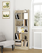 Hzuaneri Bookcase Bookcase with 6 Compartments Storage Shelf Standing Shelf for Living Room Office Bedroom 24 x 60 x 170 cm Oak Beige BC11116X