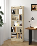 Hzuaneri Bookcase Bookcase with 6 Compartments Storage Shelf Standing Shelf for Living Room Office Bedroom 24 x 60 x 170 cm Oak Beige BC11116X