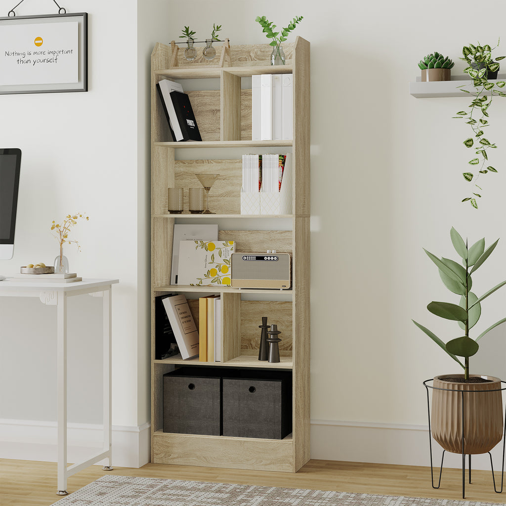 Hzuaneri Bookcase Bookcase with 6 Compartments Storage Shelf Standing Shelf for Living Room Office Bedroom 24 x 60 x 170 cm Oak Beige BC11116X