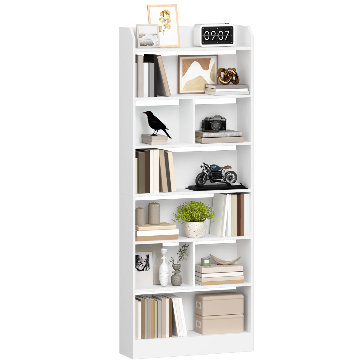 Hzuaneri Bookshelf, Bookcase, with 7 Shelves, Storage Shelf, Freestanding Shelf, for Living Room, Office, Bedroom, 24 x 60 x 199.2 cm, White BC11703X