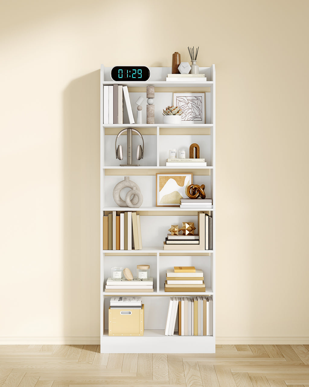 Hzuaneri Bookshelf, Bookcase, with 7 Shelves, Storage Shelf, Freestanding Shelf, for Living Room, Office, Bedroom, 24 x 60 x 199.2 cm, White BC11703X