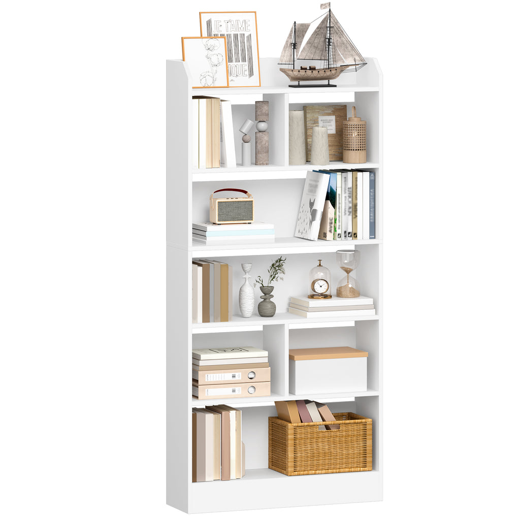 Hzuaneri Bookshelf, Bookcase, with 6 Shelves, Storage Shelf, Freestanding Shelf, for Living Room, Office, Bedroom, 24 x 80 x 170 cm, White BC11803X