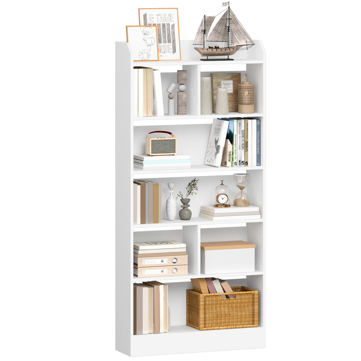 Hzuaneri Bookshelf, Bookcase, with 6 Shelves, Storage Shelf, Freestanding Shelf, for Living Room, Office, Bedroom, 24 x 80 x 170 cm, White BC11803X