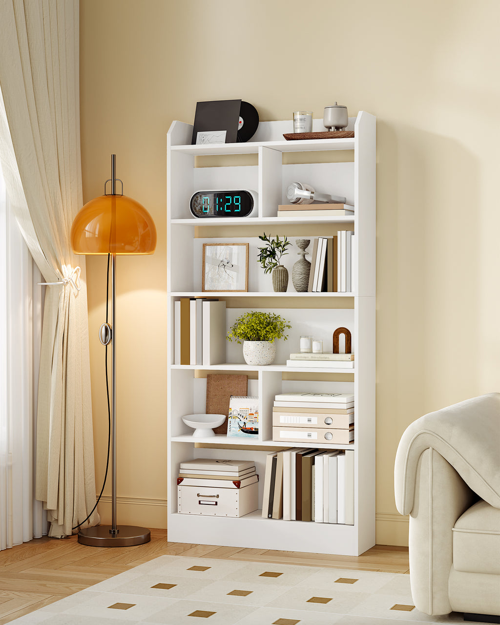 Hzuaneri Bookshelf, Bookcase, with 6 Shelves, Storage Shelf, Freestanding Shelf, for Living Room, Office, Bedroom, 24 x 80 x 170 cm, White BC11803X