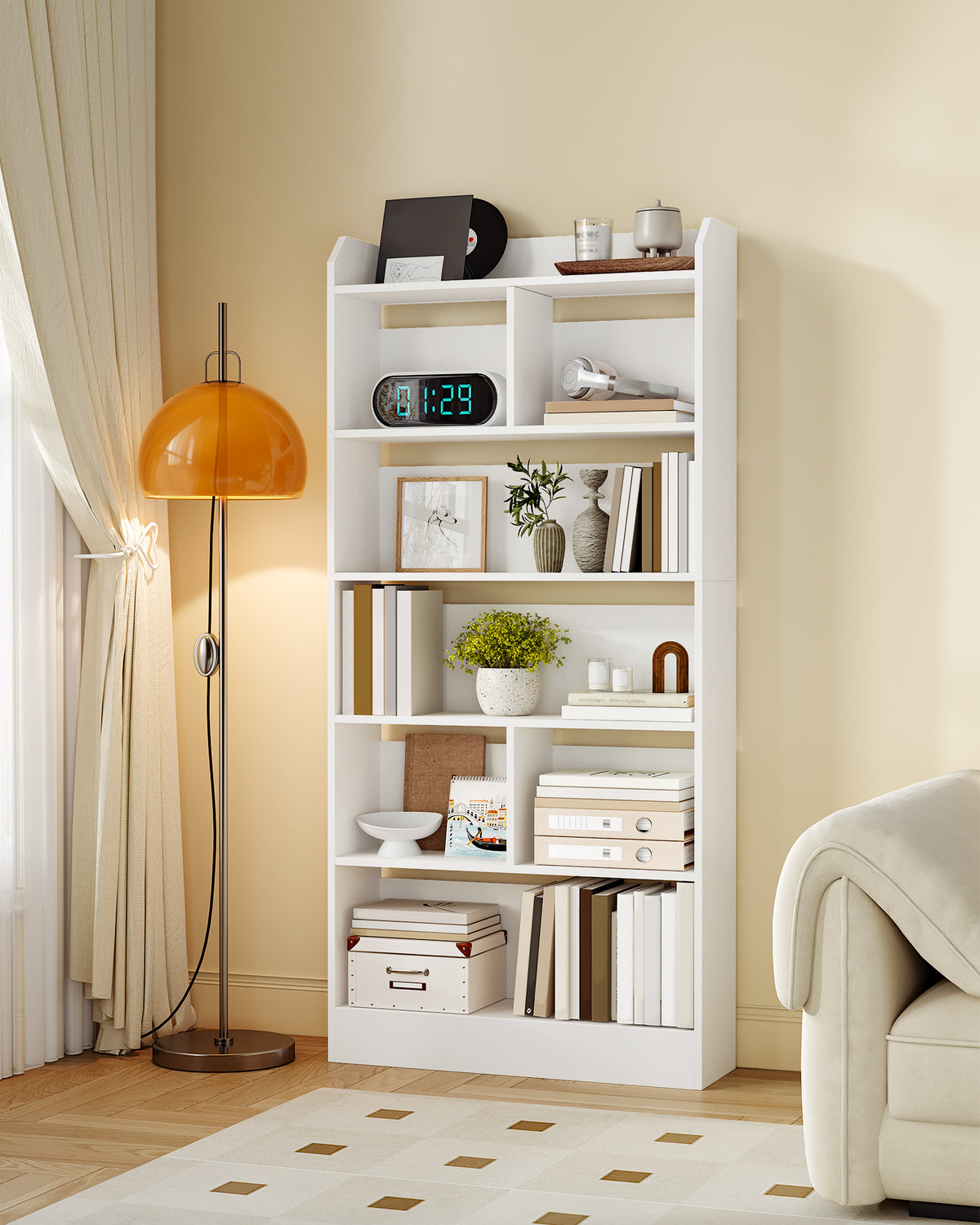 Hzuaneri Bookshelf, Bookcase, with 6 Shelves, Storage Shelf, Freestanding Shelf, for Living Room, Office, Bedroom, 24 x 80 x 170 cm, White BC11803X