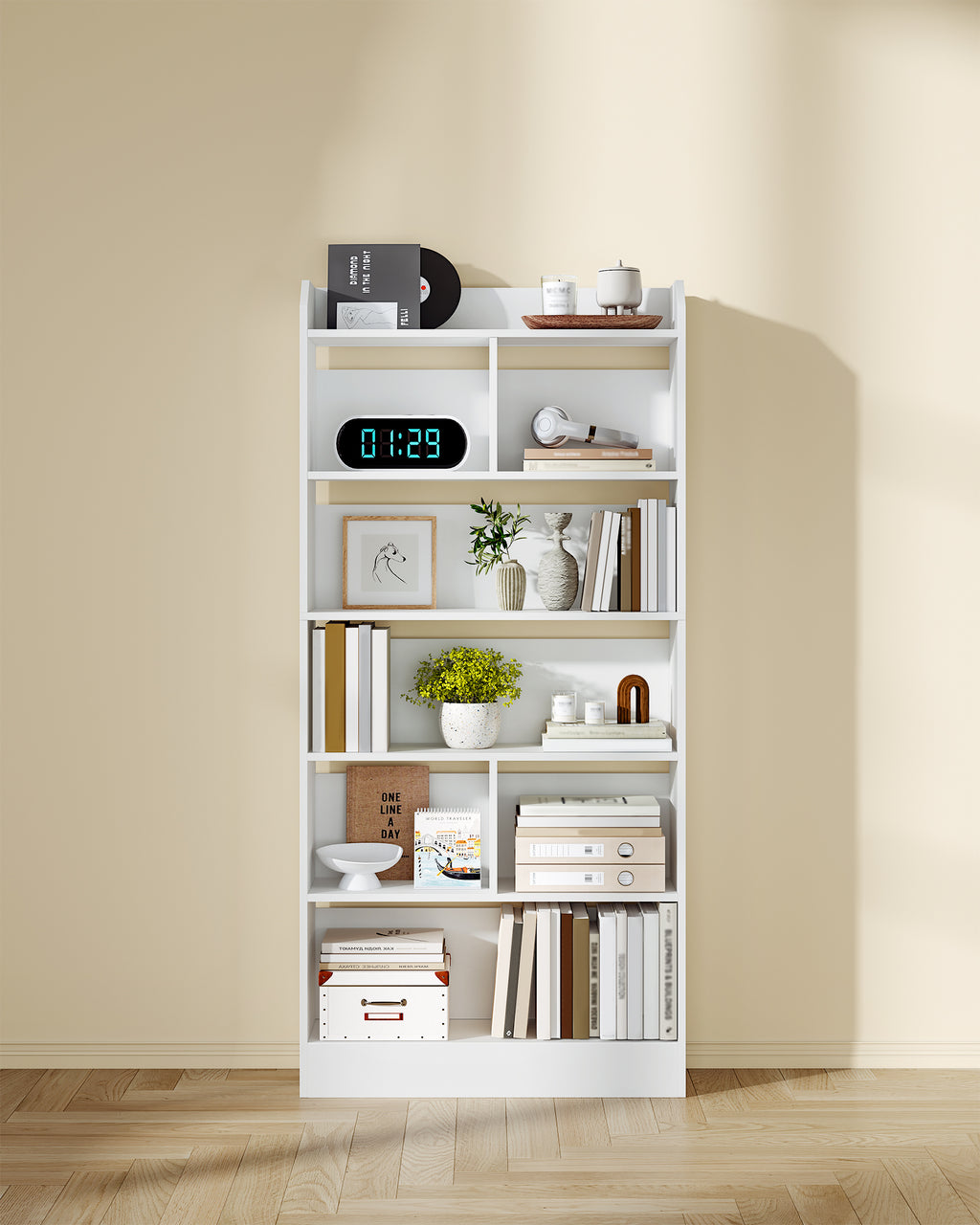 Hzuaneri Bookshelf, Bookcase, with 6 Shelves, Storage Shelf, Freestanding Shelf, for Living Room, Office, Bedroom, 24 x 80 x 170 cm, White BC11803X