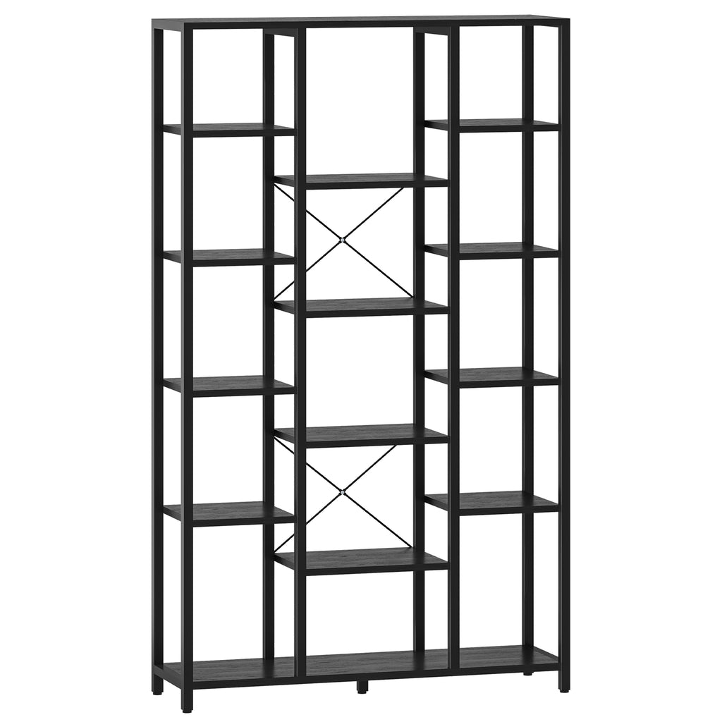 Hzuaneri Bookshelf, Standing Shelf with 6 Levels and 15 Shelves, Adjustable Open Shelves, for Living Room, Office, Bedroom, 30 x 100 x 170 cm, Black with Wood Grain, BC15004B