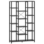 Hzuaneri Bookshelf, Standing Shelf with 6 Levels and 15 Shelves, Adjustable Open Shelves, for Living Room, Office, Bedroom, 30 x 100 x 170 cm, Black with Wood Grain, BC15004B
