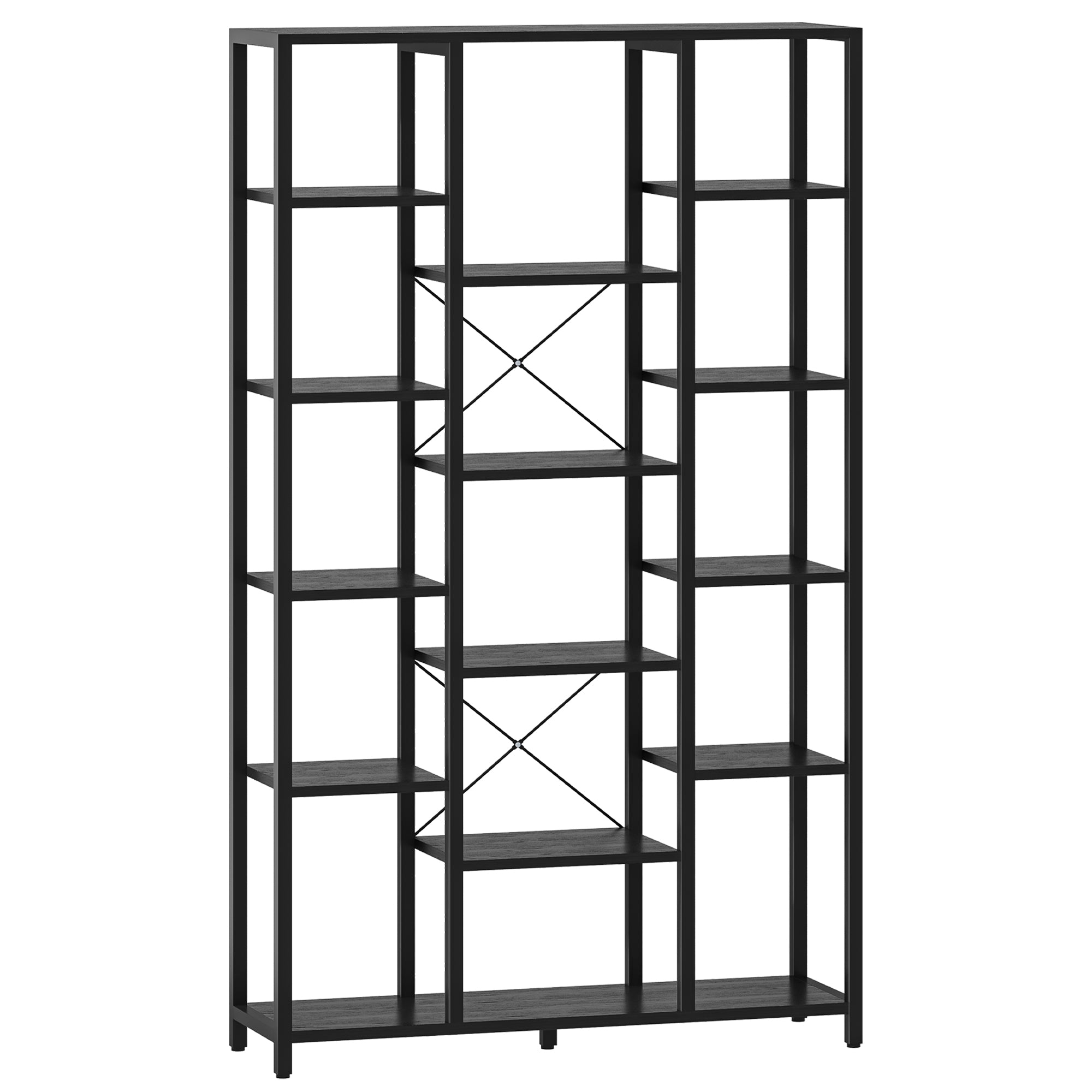 Hzuaneri Bookshelf, Standing Shelf with 6 Levels and 15 Shelves, Adjustable Open Shelves, for Living Room, Office, Bedroom, 30 x 100 x 170 cm, Black with Wood Grain, BC15004B