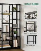 Hzuaneri Bookshelf, Standing Shelf with 6 Levels and 15 Shelves, Adjustable Open Shelves, for Living Room, Office, Bedroom, 30 x 100 x 170 cm, Black with Wood Grain, BC15004B