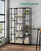 Hzuaneri Bookshelf, Standing Shelf with 6 Levels and 15 Shelves, Adjustable Open Shelves, for Living Room, Office, Bedroom, 30 x 100 x 170 cm, Black with Wood Grain, BC15004B