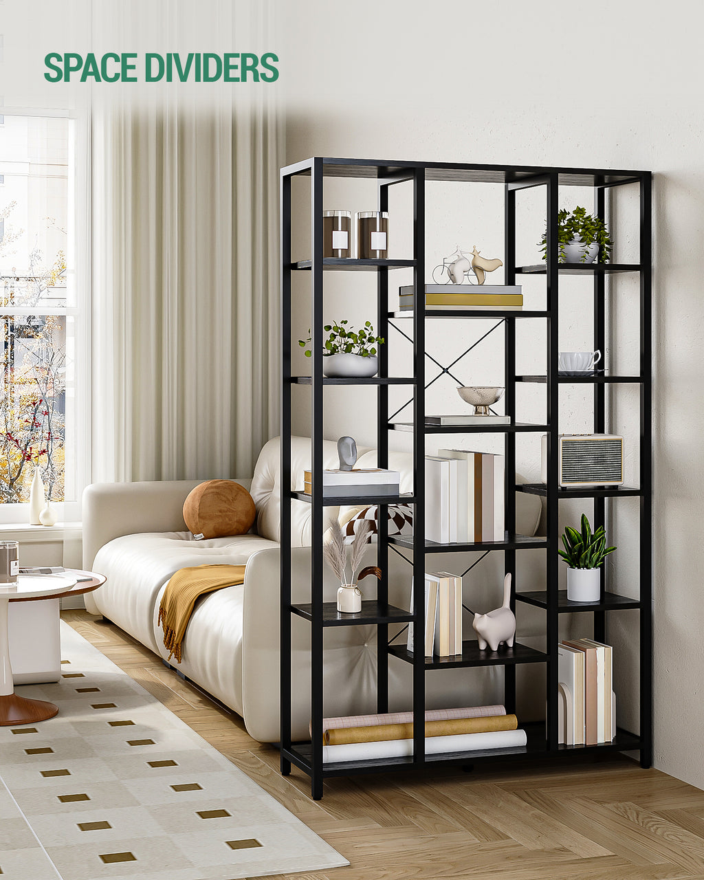 Hzuaneri Bookshelf, Standing Shelf with 6 Levels and 15 Shelves, Adjustable Open Shelves, for Living Room, Office, Bedroom, 30 x 100 x 170 cm, Black with Wood Grain, BC15004B