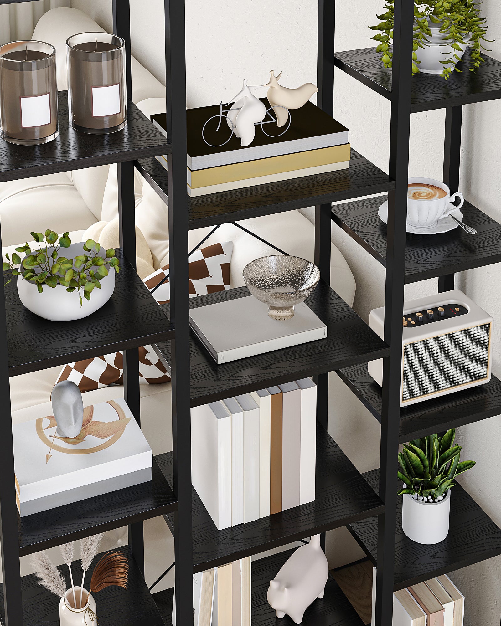 Hzuaneri Bookshelf, Standing Shelf with 6 Levels and 15 Shelves, Adjustable Open Shelves, for Living Room, Office, Bedroom, 30 x 100 x 170 cm, Black with Wood Grain, BC15004B