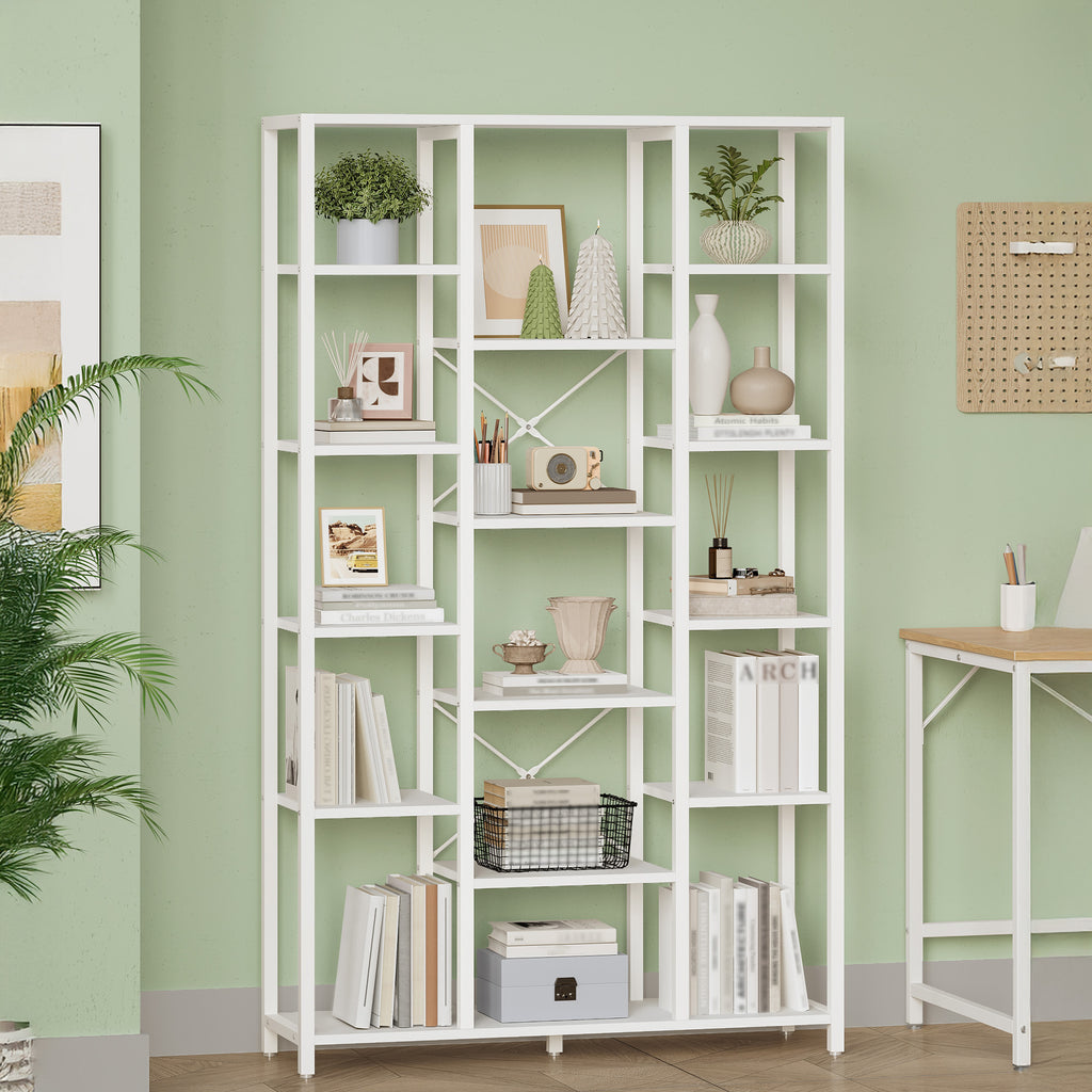 Hzuaneri Bookcase, 6-Tier Bookshelf with 15 Shelves, Large Adjustable Bookshelf, for Living Room, Office, Bedroom, Study, 30 x 100 x 170 cm, White BC15013W