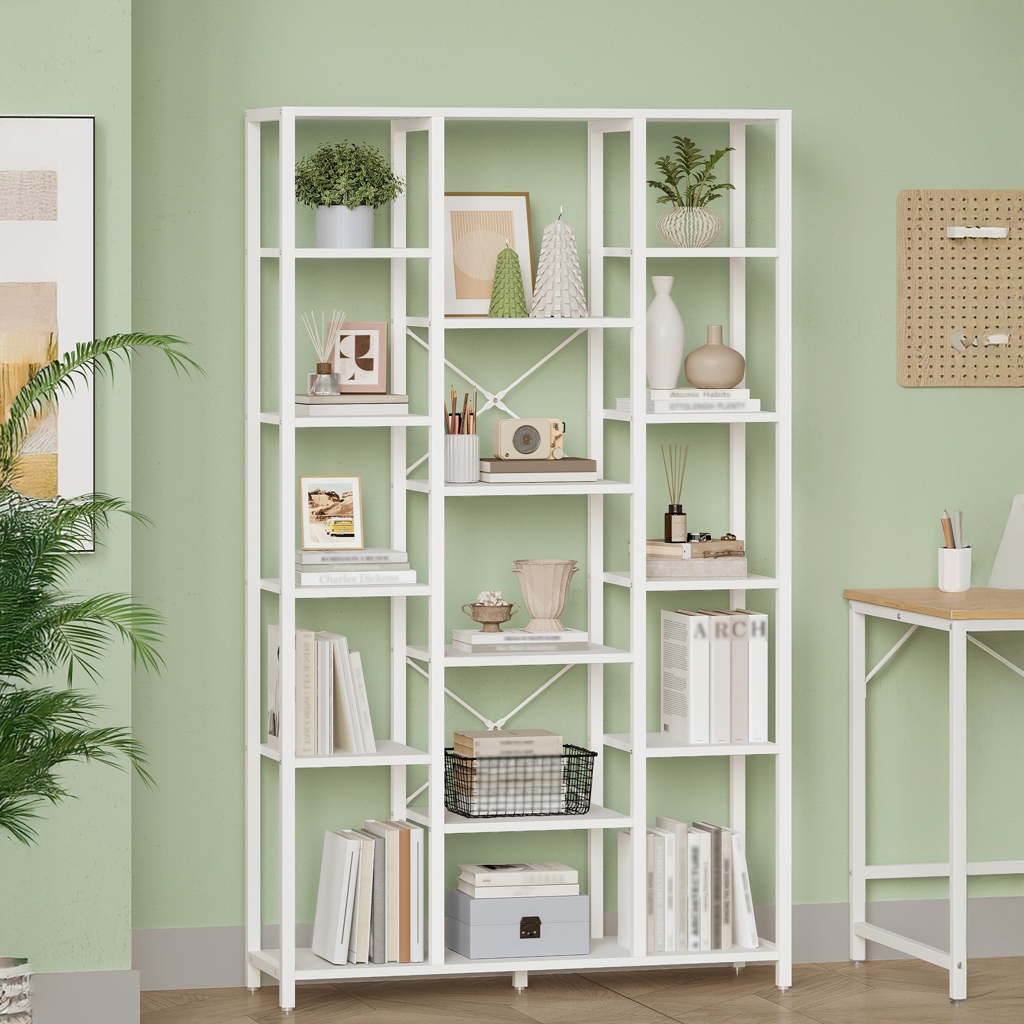 Hzuaneri Bookcase, 6-Tier Bookshelf with 15 Shelves, Large Adjustable Bookshelf, for Living Room, Office, Bedroom, Study, 30 x 100 x 170 cm, White BC15013W