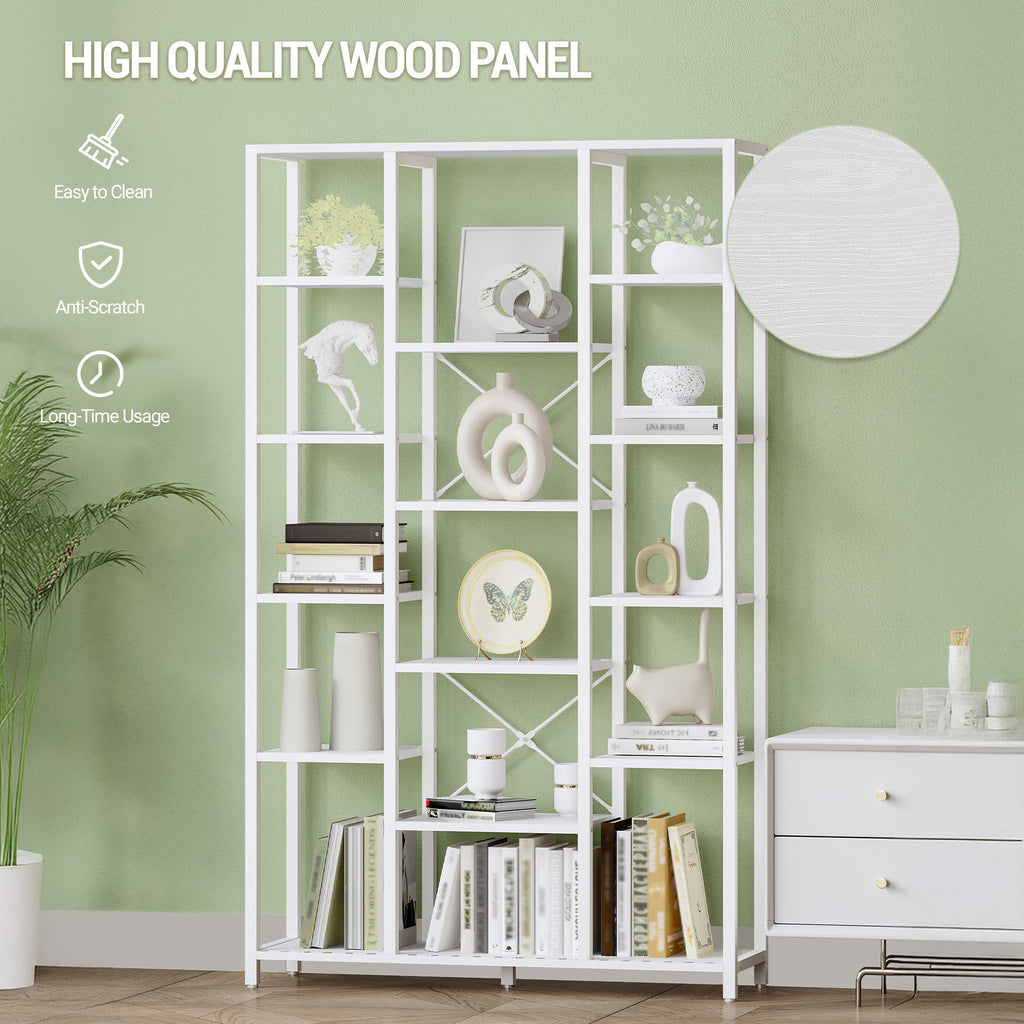 Hzuaneri Bookcase, 6-Tier Bookshelf with 15 Shelves, Large Adjustable Bookshelf, for Living Room, Office, Bedroom, Study, 30 x 100 x 170 cm, White BC15013W